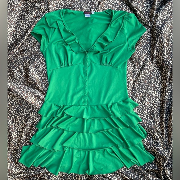 Y2k Dreamgirl Green Short Sleeve Ruffle Mini Dress - Picture 11 of 12